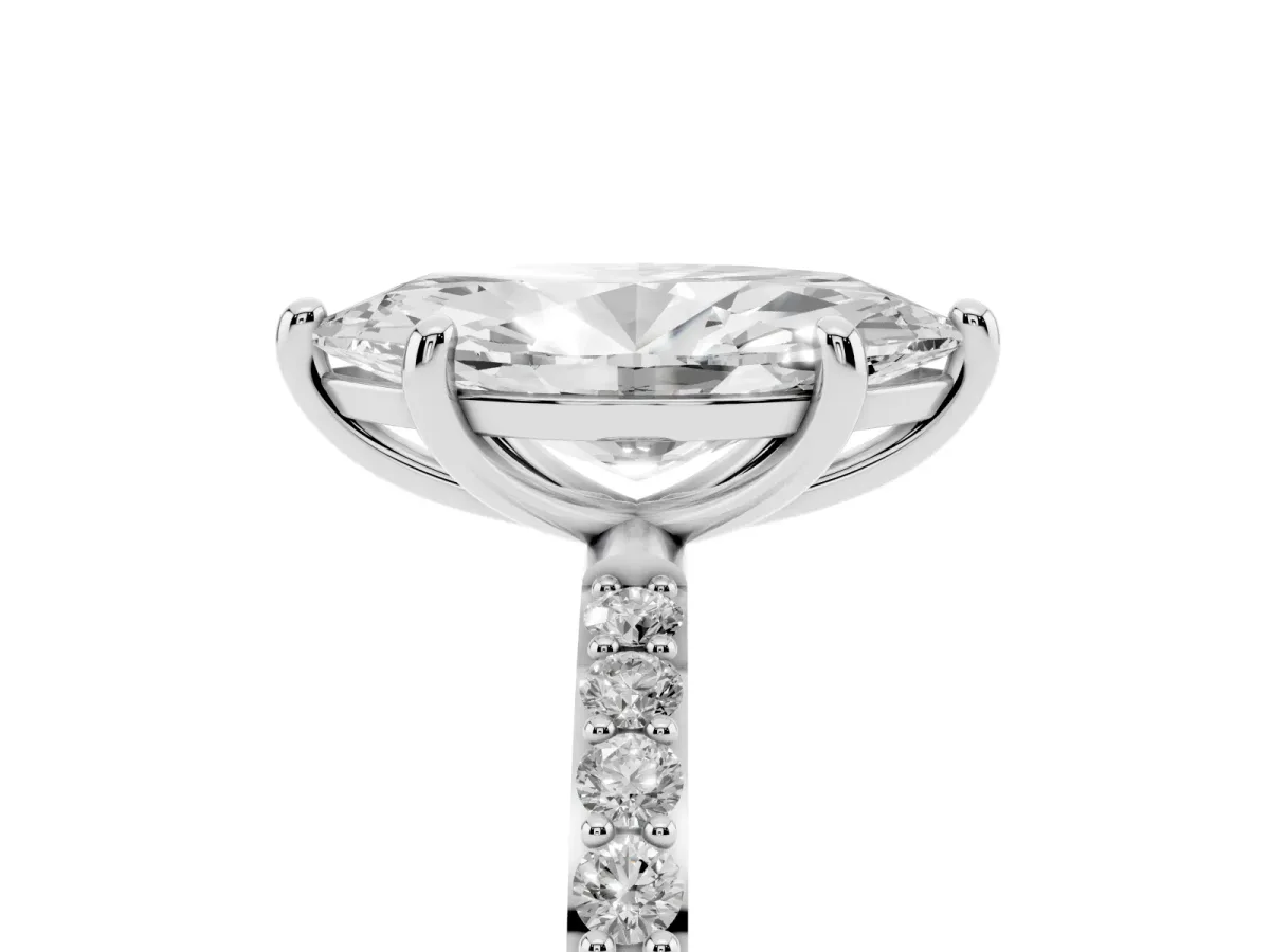 Marquise Cut Diamond Solitaire Ring with Round Pavé Band and Prong Setting Silver