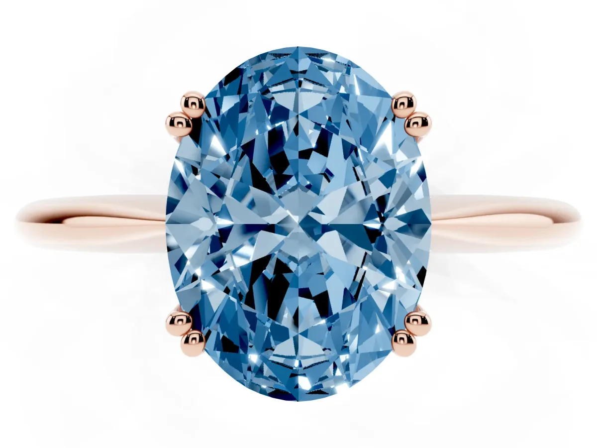 Fancy Blue Oval Cut Solitaire Diamond Ring with Six-Prong Setting and Classic Band Rose gold
