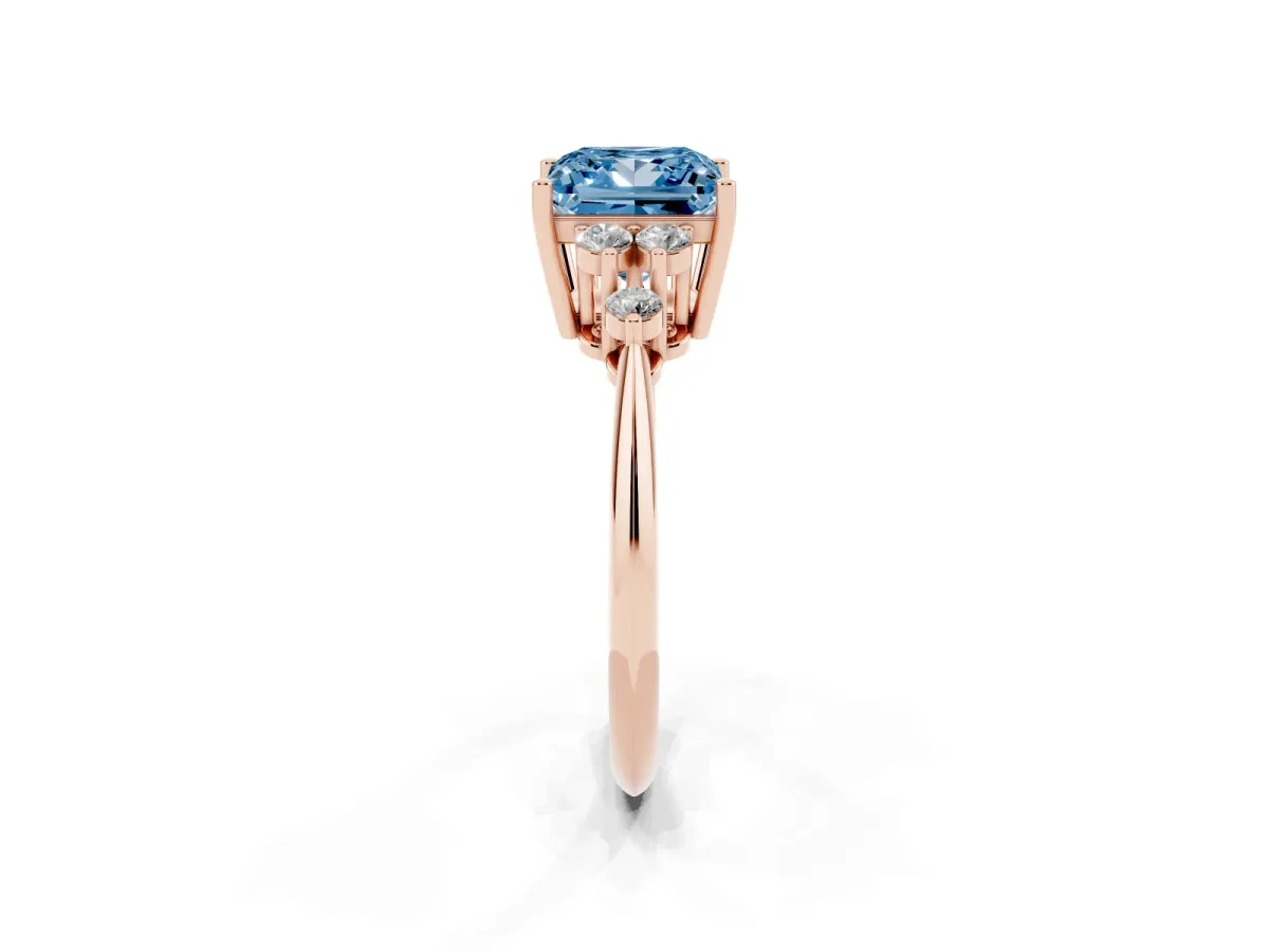 Fancy Blue Princess Cut Cut Diamond Cluster Ring with Solitaire Band and Four-Prong Setting Rose gold