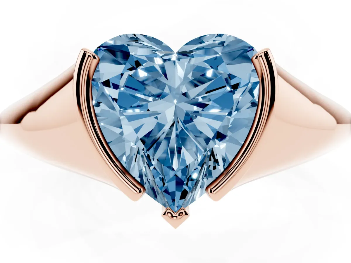 Fancy Blue Heart Cut Solitaire Tension Set Diamond Ring Rose gold