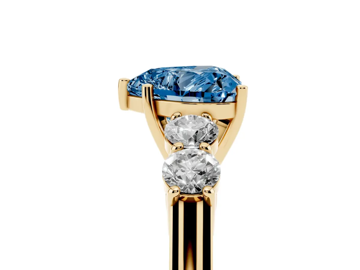 Fancy Blue Heart Cut Cut Diamond Five-Stone Prong Set White Gold Ring Yellow gold