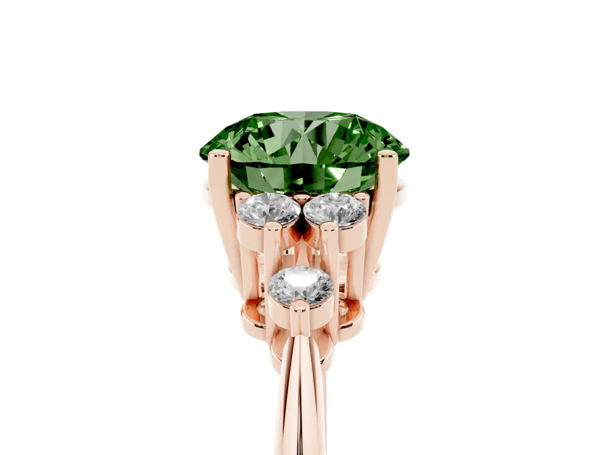 Fancy Green Round Cut Cut Diamond Cluster Ring with Solitaire Band and Four-Prong Setting Rose gold