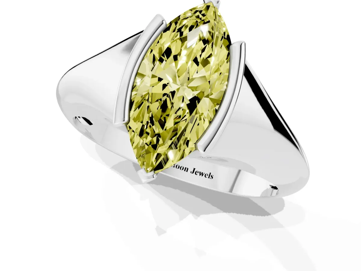 Fancy Yellow Marquise Cut Solitaire Tension Set Diamond Ring White gold