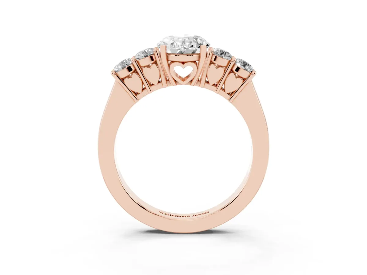 Oval Cut Cut Diamond Five-Stone Prong Set White Gold Ring Rose gold