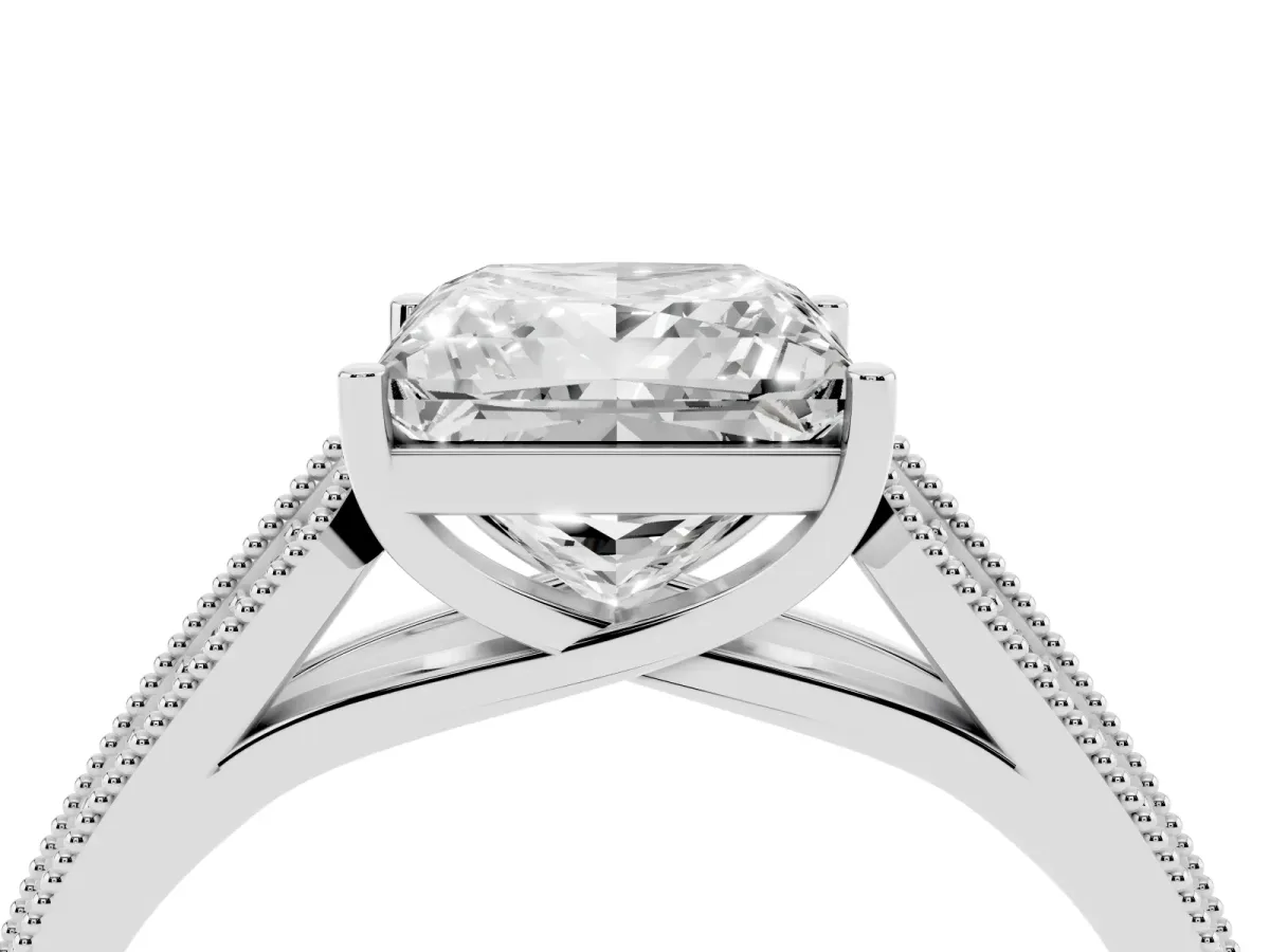 Princess Cut Cut Pave Split Shank Engagement Ring with Four-Prong Setting Platinum