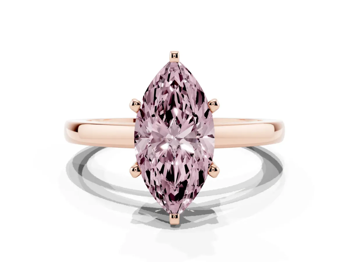Fancy Pink Marquise Cut Solitaire Diamond Engagement Ring with Four-Prong Setting on a Classic Band Rose gold