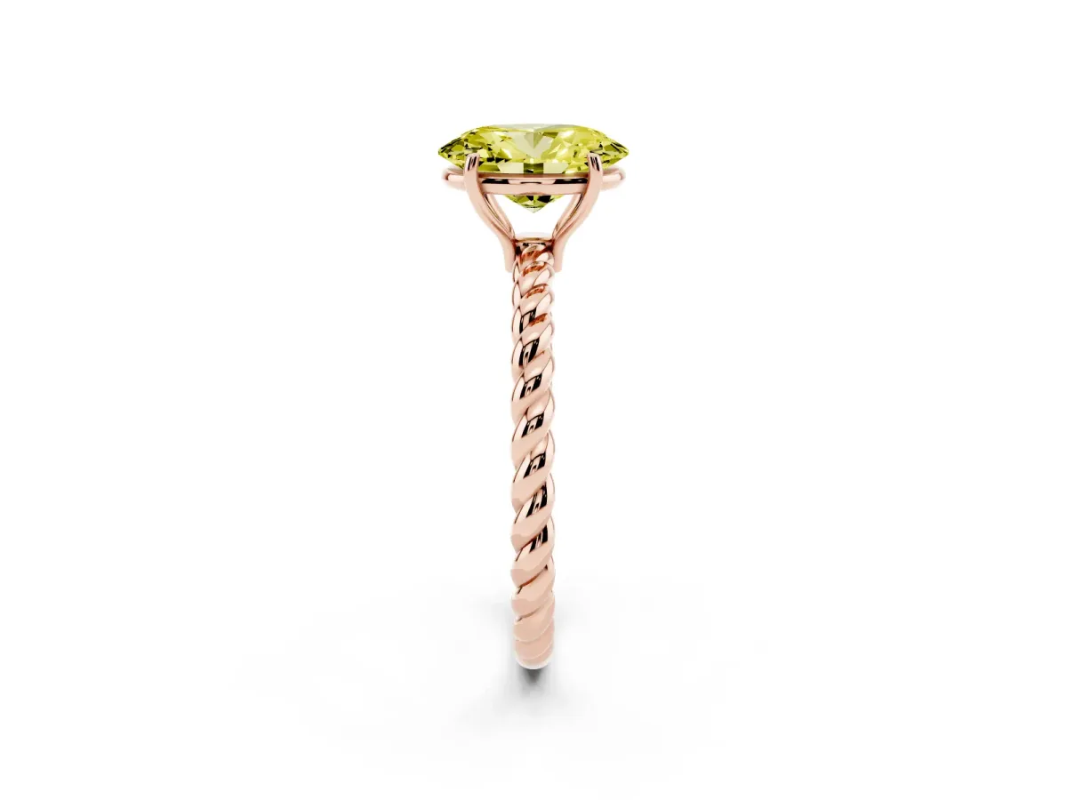 Fancy Yellow Oval Cut Solitaire Twisted Band 4-Prong Ring Rose gold