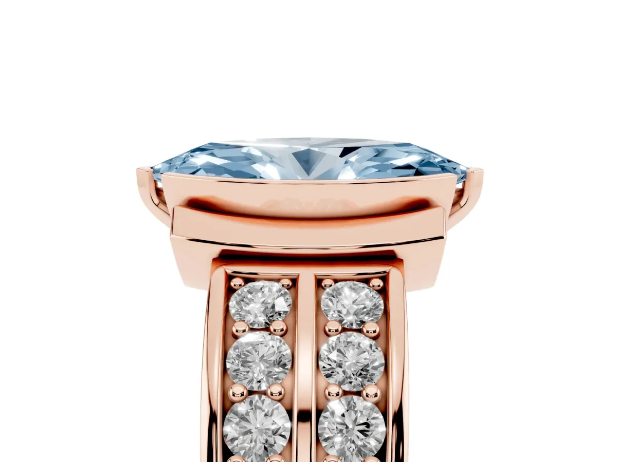 Fancy Blue Marquise Cut Brilliant Diamond Channel Set Wide Band Ring with Bezel Setting Rose gold