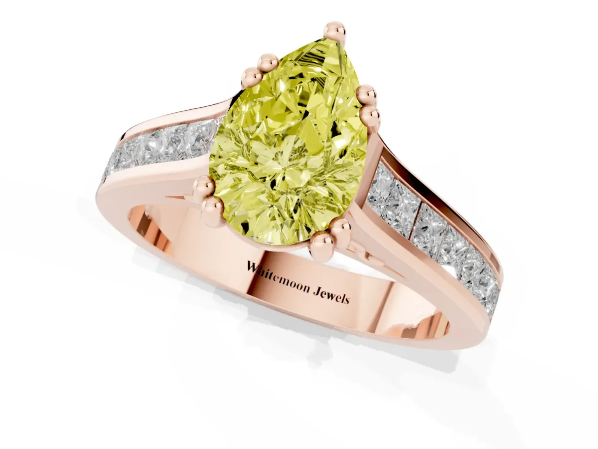 Fancy Yellow Pear Cut Cut Channel Set Solitaire Engagement Ring with Prong Setting Rose gold