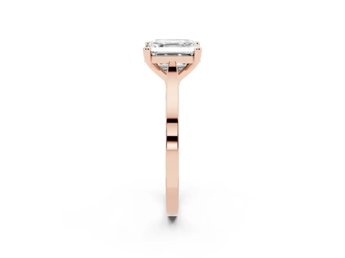 Asscher Cut Solitaire Diamond Ring with Four-Prong Setting and Tapered Band Rose gold