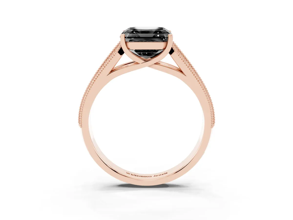 Fancy Black Asscher Cut Cut Pave Split Shank Engagement Ring with Four-Prong Setting Rose gold