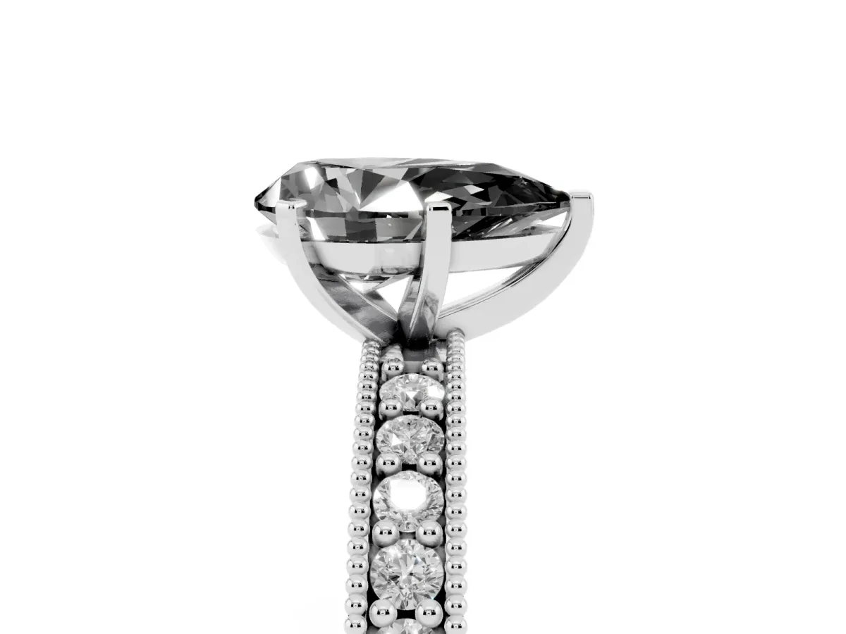 Fancy Black Pear Cut Diamond Milgrain Pavé Engagement Ring with Four-Prong Setting Platinum