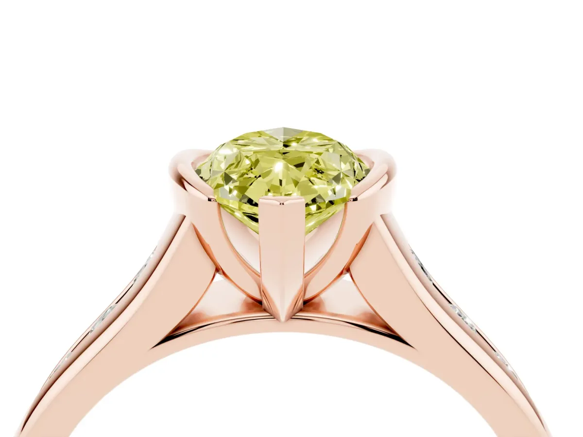Fancy Yellow Marquise Cut Solitaire Bezel-Set Diamond Ring with Channel-Set Band Rose gold