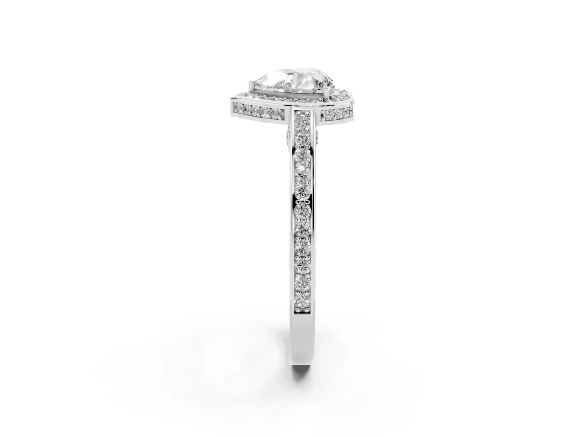 Heart Cut Cut Halo Pave Split Shank Prong Setting Ring Silver