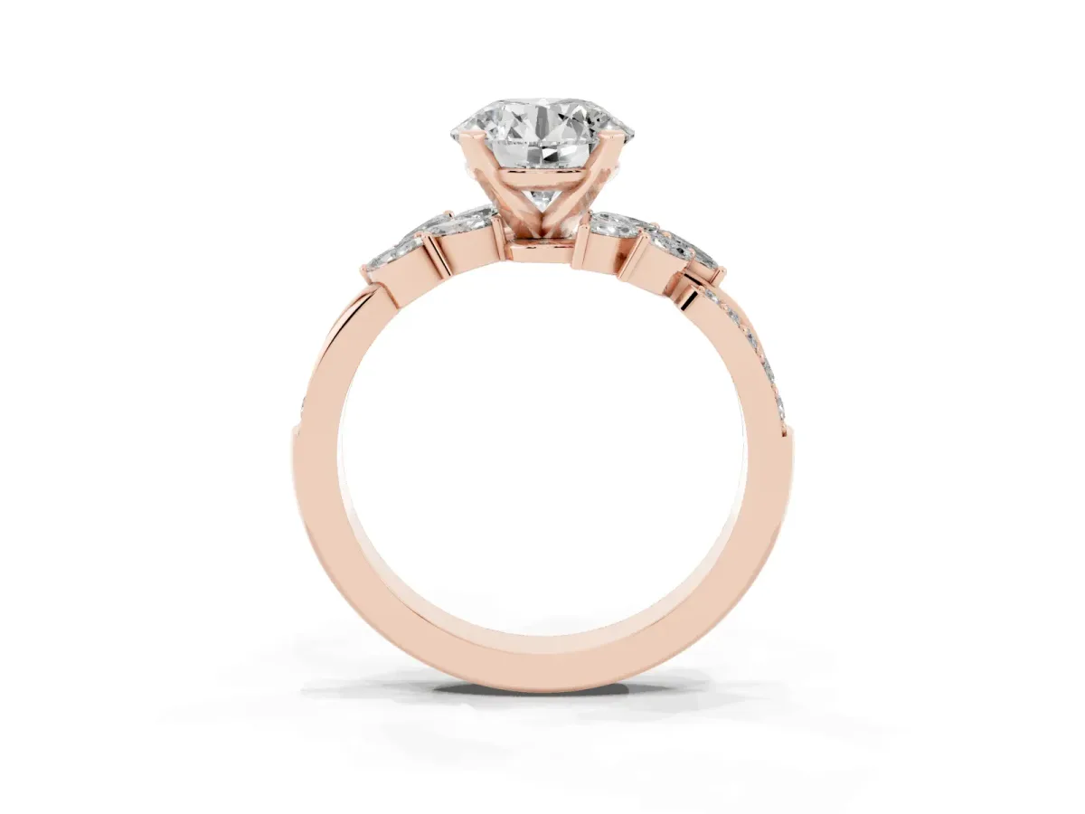 Round Cut Solitaire Marquise Twist Band with Six-Prong Setting Rose gold