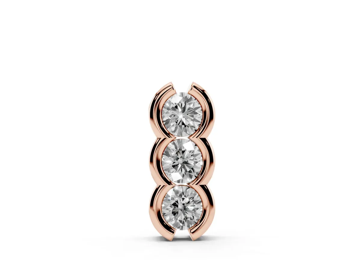 Three Stone Round Diamond Shared Prong Pendant Rose gold