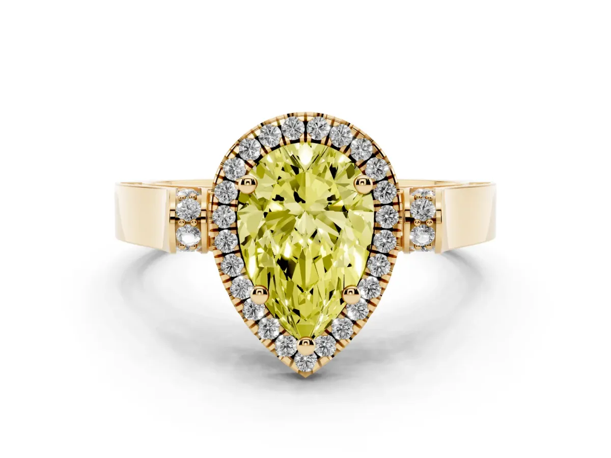Fancy Yellow Pear Cut Halo Pave Split Shank Prong Setting Ring Yellow gold