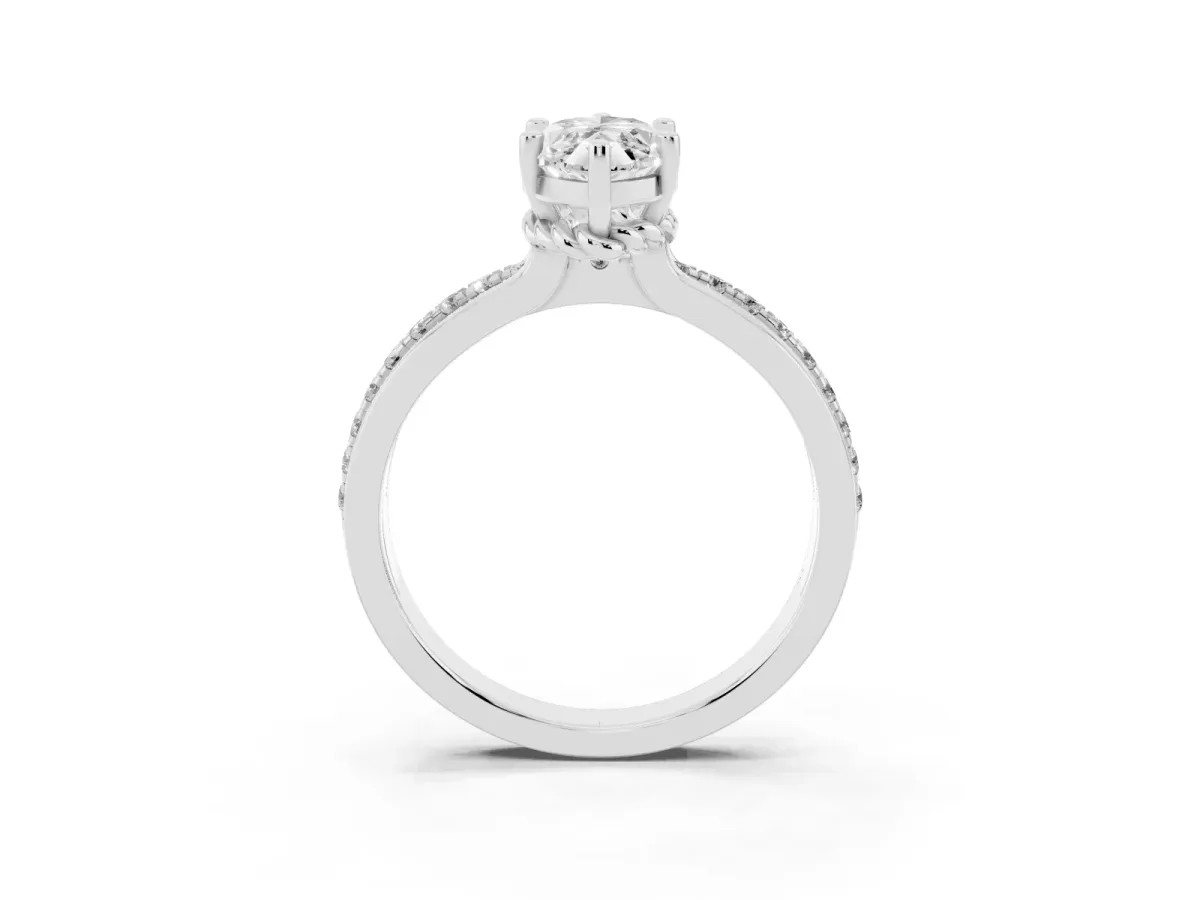 Marquise Cut Solitaire Diamond Ring with Channel Set Band and Six-Prong Setting Silver