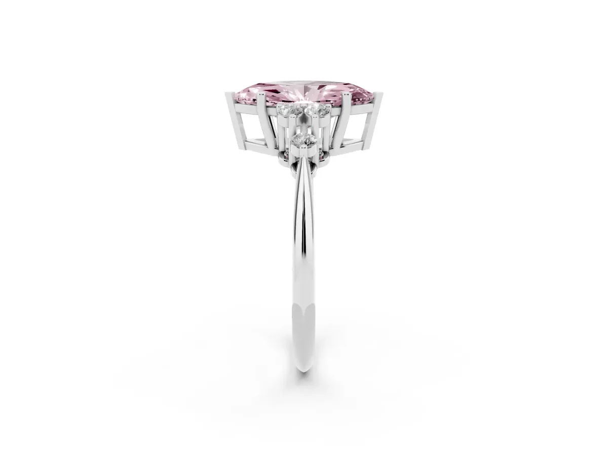Fancy Pink Marquise Cut Cut Diamond Cluster Ring with Solitaire Band and Four-Prong Setting Silver
