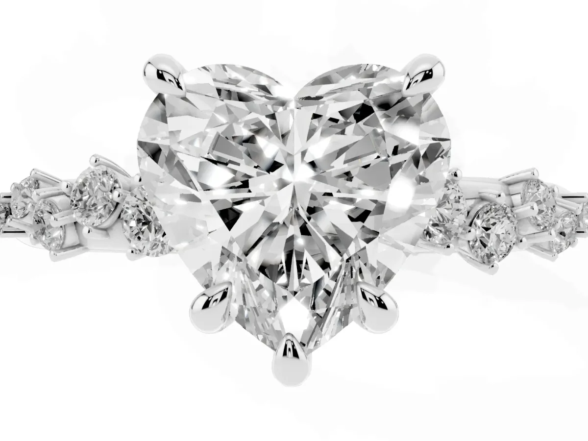 Heart Cut Cut Diamond Vine Band with Four-Prong Setting Silver