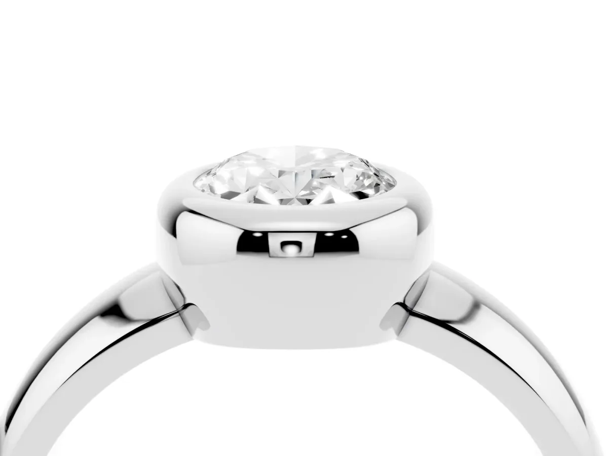 Bezel Set Oval Cut Solitaire Ring with Wide Band Silver