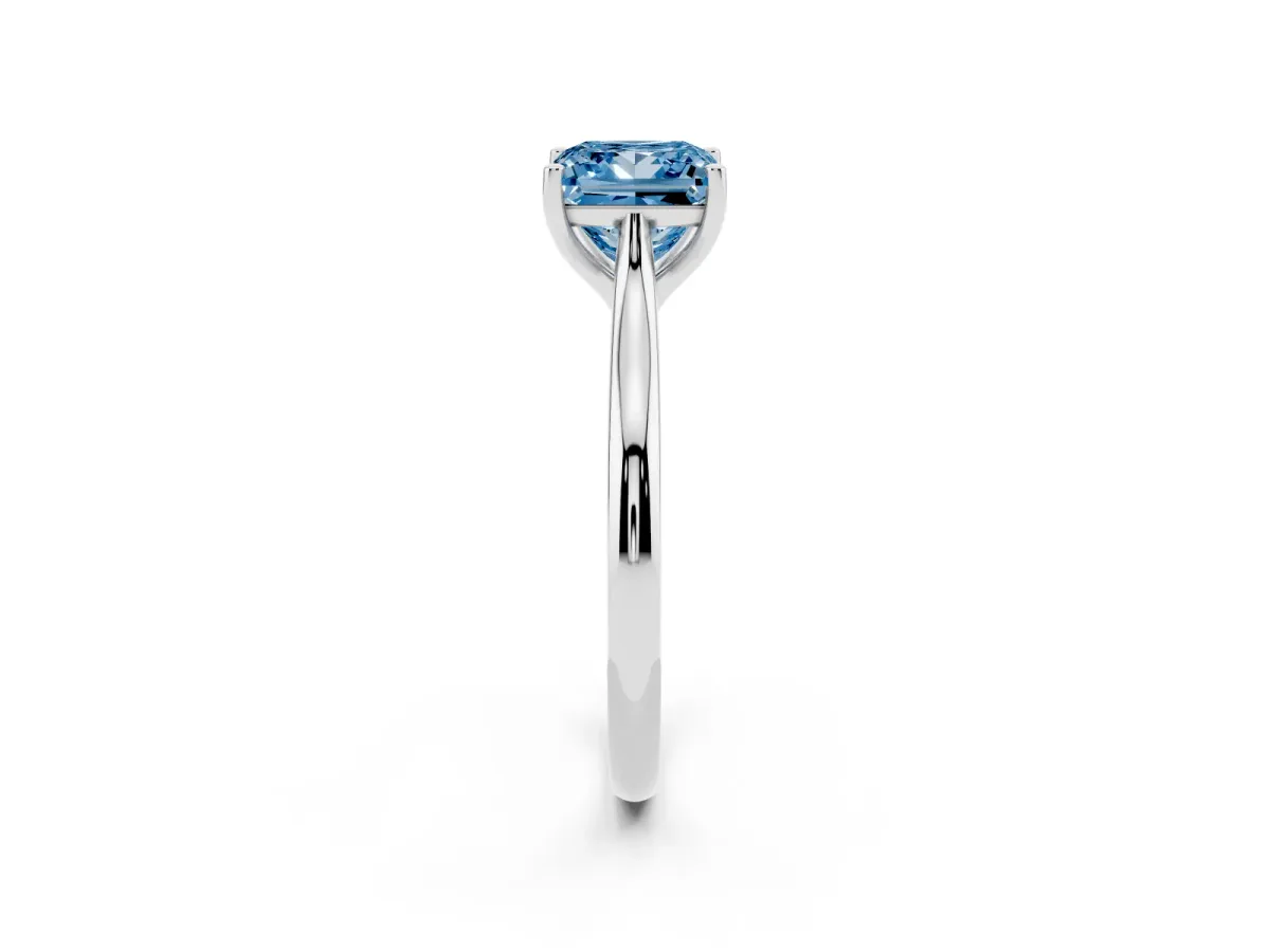 Fancy Blue Princess Cut Cut Solitaire Ring with Cathedral Band and Four-Prong Setting Silver