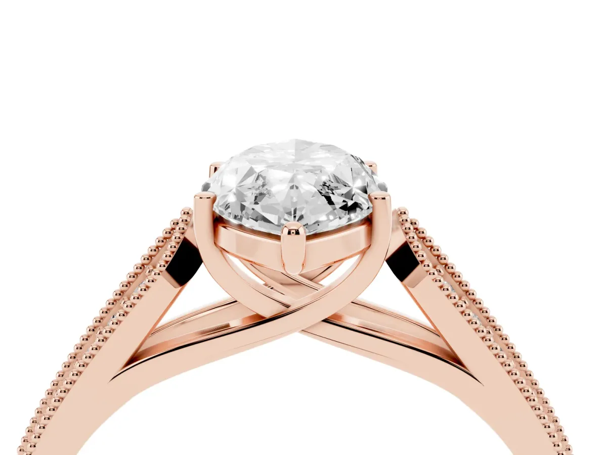 Marquise Cut Cut Pave Split Shank Engagement Ring with Four-Prong Setting Rose gold