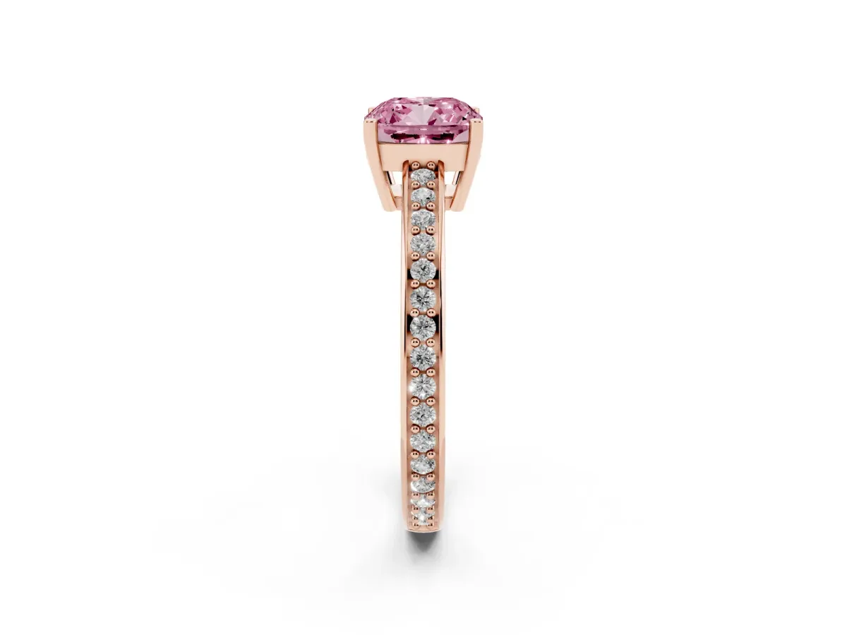 Fancy Pink Cushion Cut Solitaire Pavé Band Prong Setting Ring Rose gold