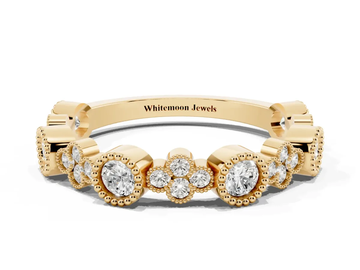 Milgrain Bezel Set Round Diamond Cluster Eternity Band Yellow gold