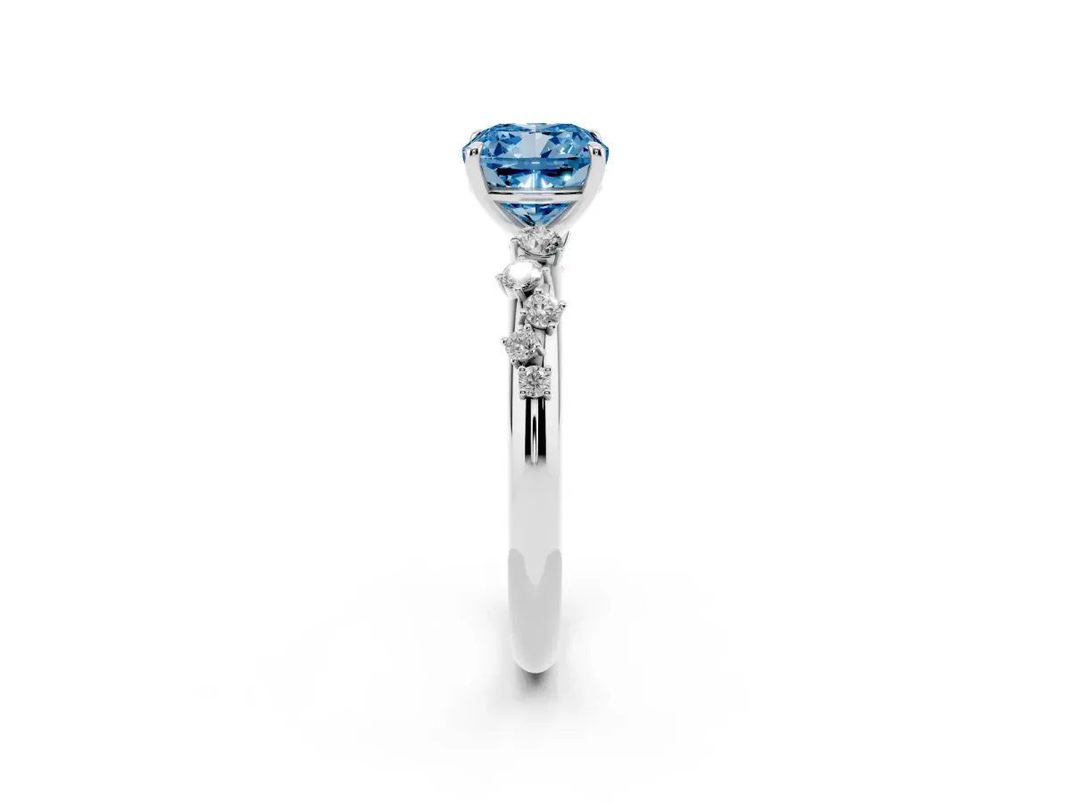 Fancy Blue Cushion Cut Diamond Cluster Prong-Set Solitaire Ring Platinum