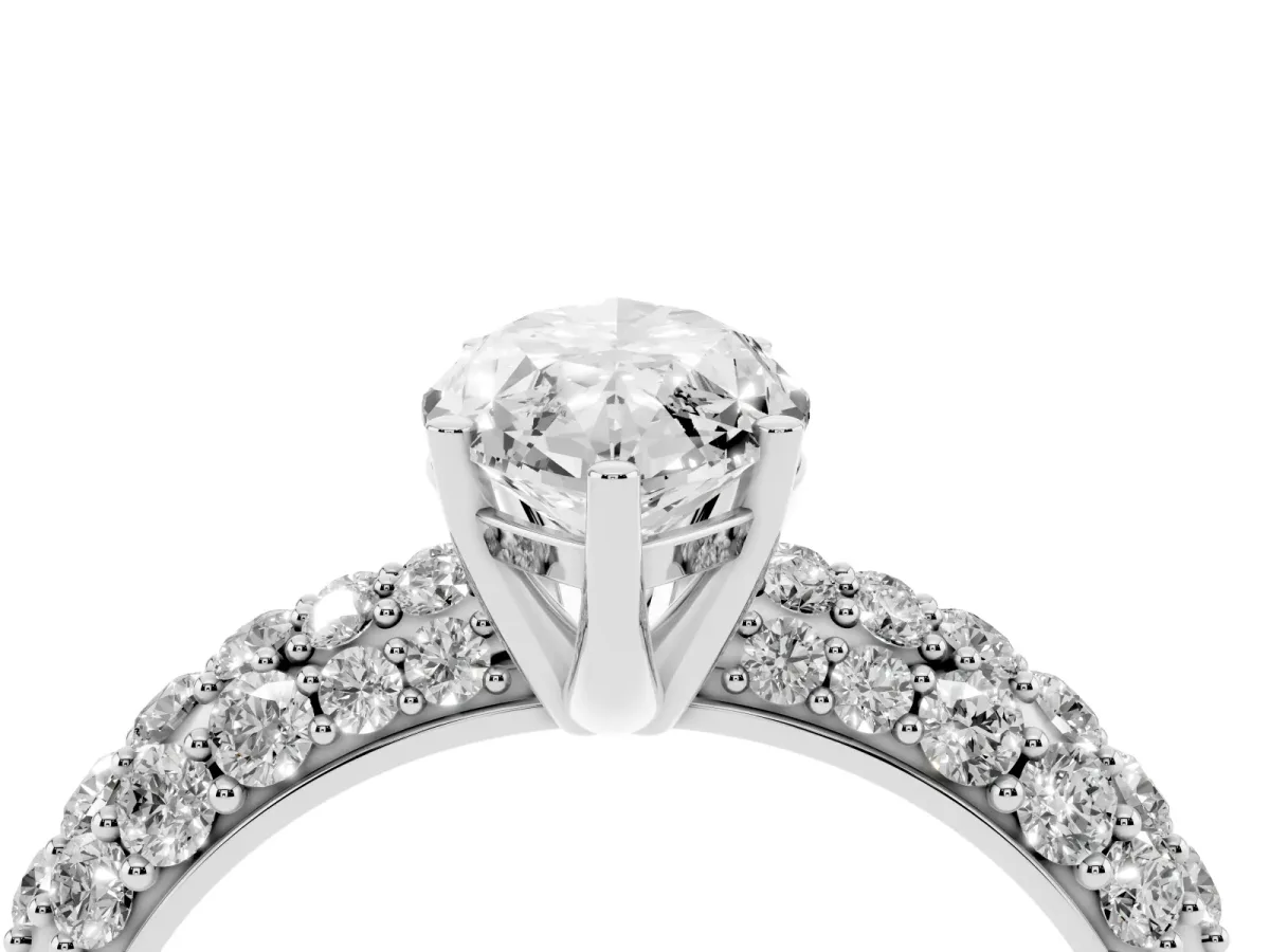Marquise Cut Diamond Pavé Band Solitaire Ring with Four-Prong Setting Platinum