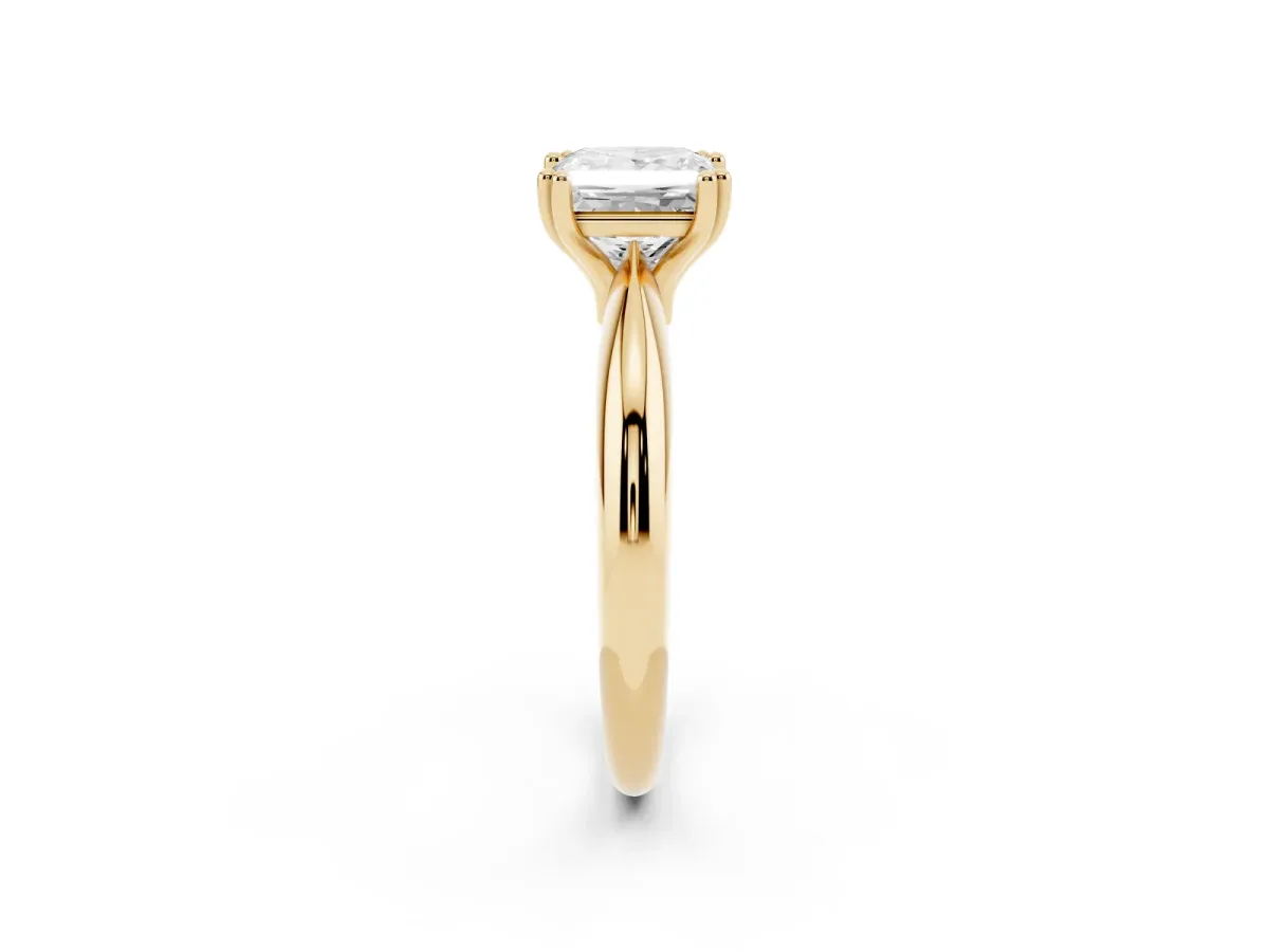 Princess Cut Cut Solitaire Engagement Ring with Tapered Band and Four-Prong Setting Yellow gold