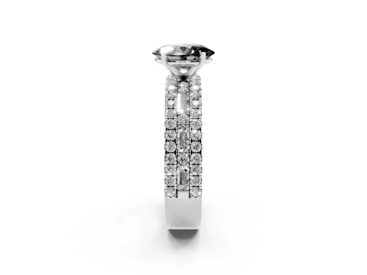 Fancy Black Oval Cut Diamond Solitaire Ring with Pavé and Channel Set Band Silver