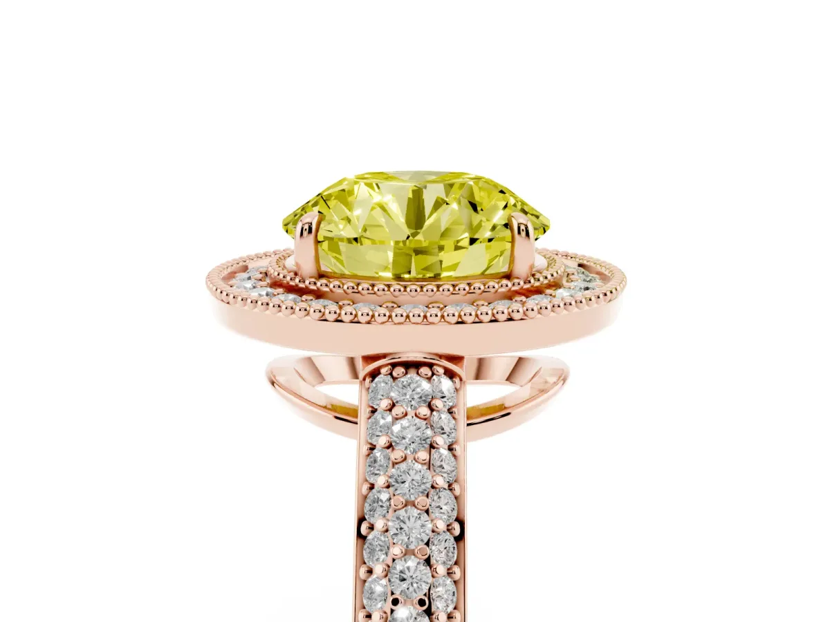 Fancy Yellow Round Cut Cut Halo Diamond Pave Band with Four-Prong Setting Rose gold