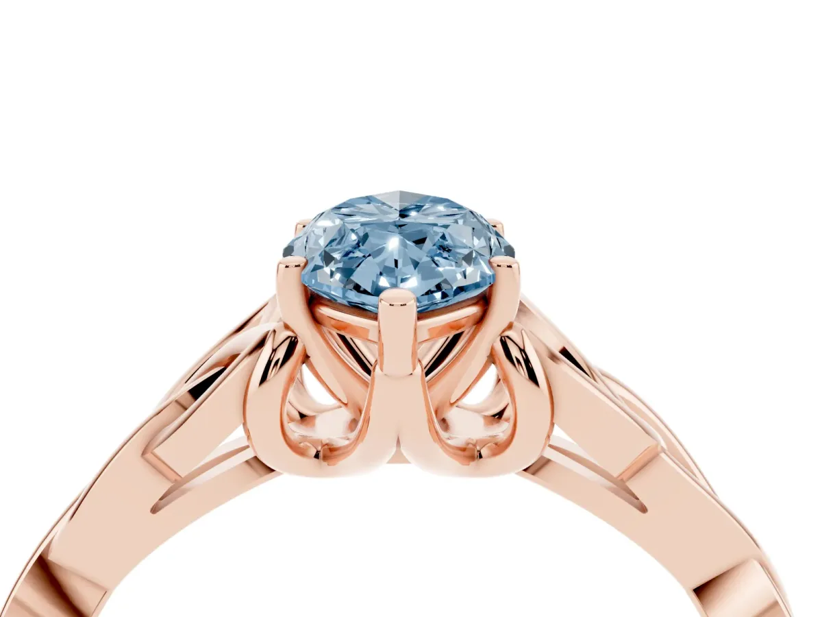 Fancy Blue Marquise Cut Diamond Solitaire Engagement Ring with Celtic Knot Band and Four-Prong Setting Rose gold