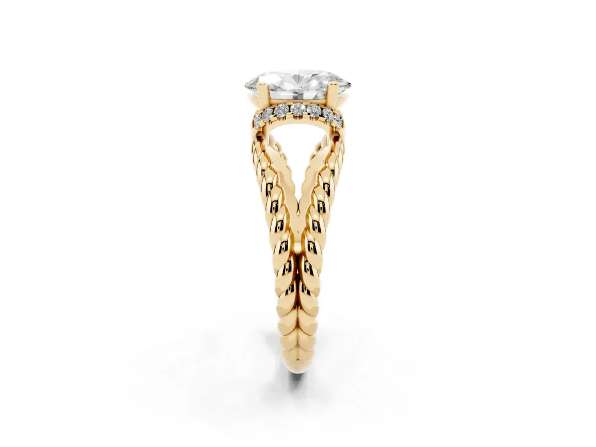 Oval Cut Halo Twisted Band Four-Prong Ring Yellow gold