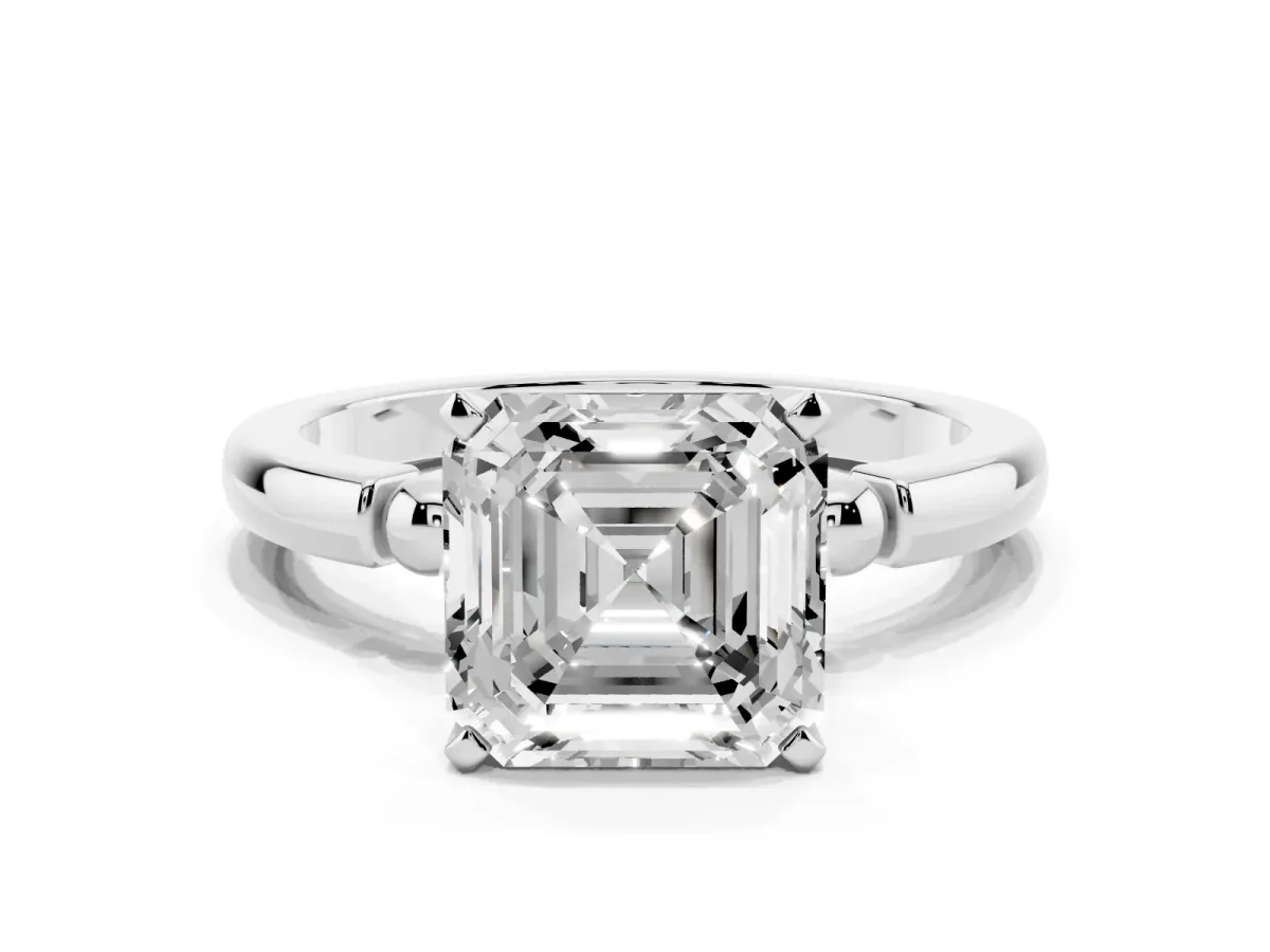 Asscher Cut Solitaire Beaded Band with Four-Prong Setting Platinum