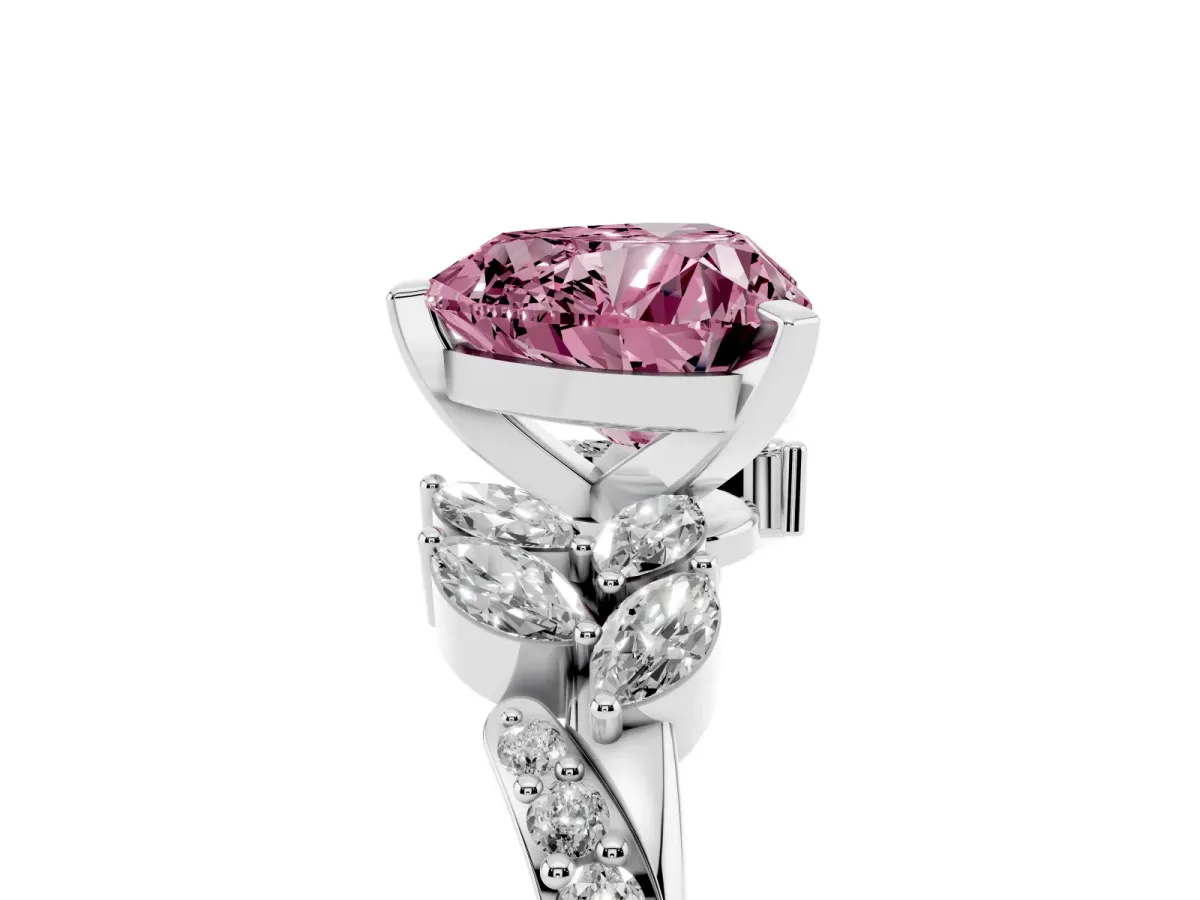 Fancy Pink Heart Cut Solitaire Marquise Twist Band with Six-Prong Setting Silver