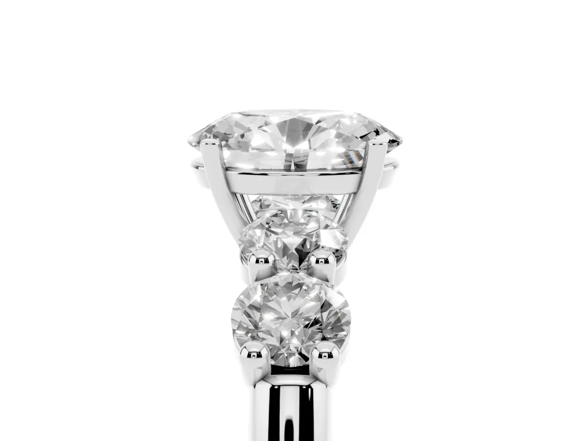 Oval Cut Cut Five-Stone Prong Set Diamond Ring with Classic Band Platinum