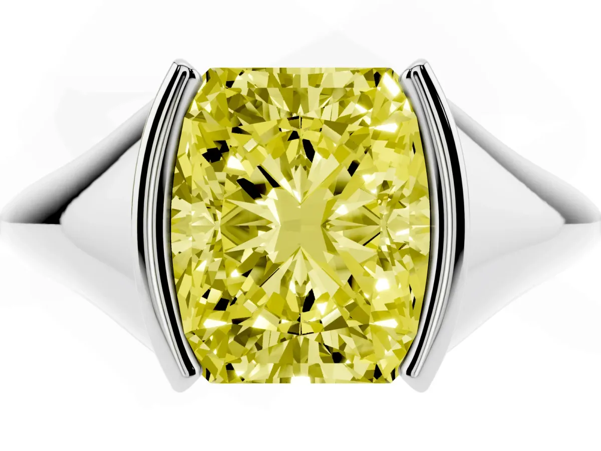 Fancy Yellow Radiant Cut Solitaire Tension Set Diamond Ring Silver