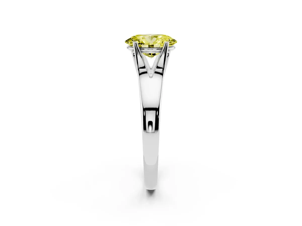 Fancy Yellow Oval Cut Solitaire Diamond Ring with Cathedral Band and Four-Prong Setting Silver