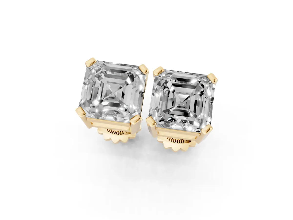 Asscher Cut Diamond Stud Earrings Yellow gold