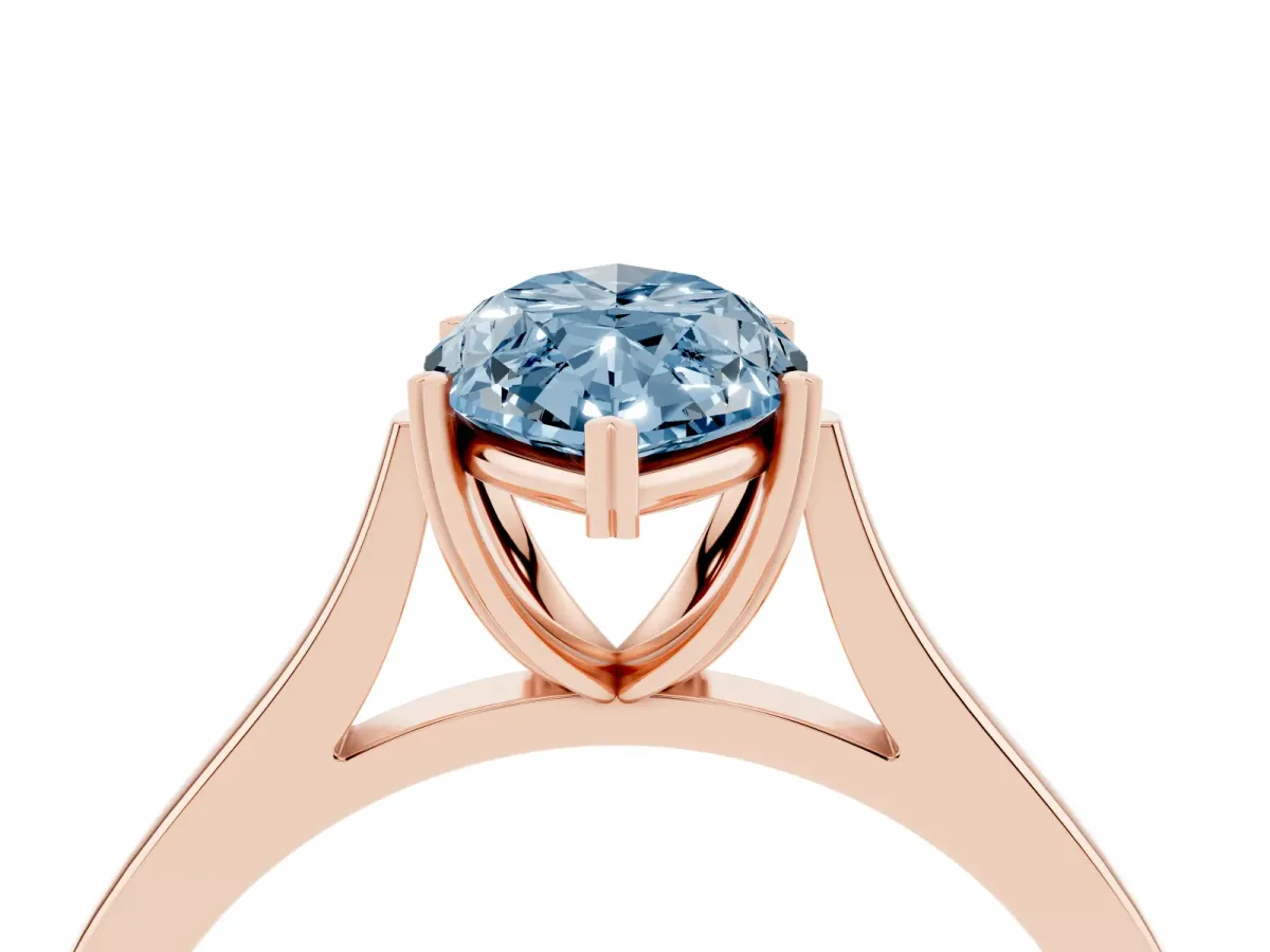 Fancy Blue Marquise Cut Solitaire Heart Prong Engagement Ring with Tapered Band Rose gold
