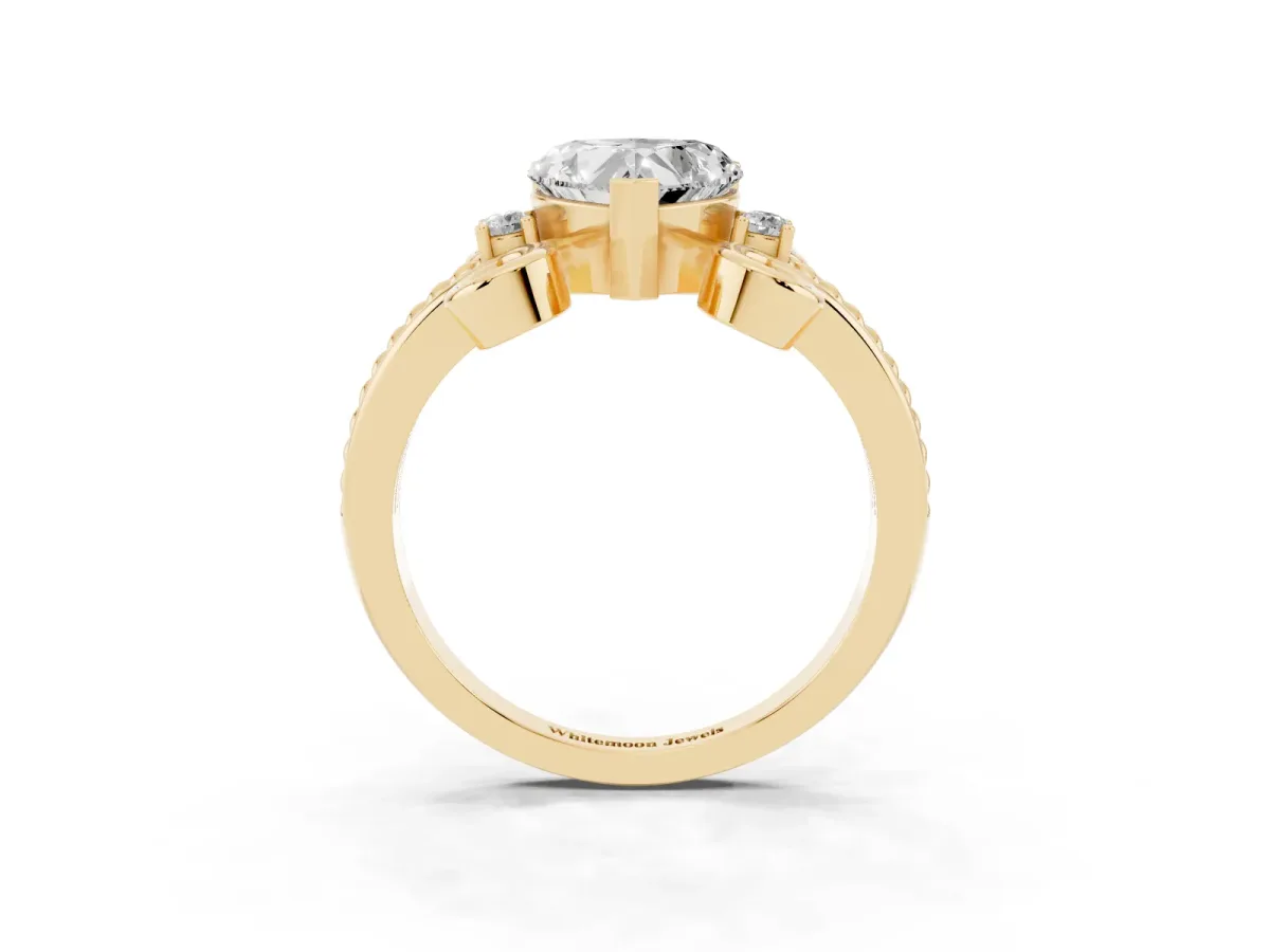 Heart Cut Solitaire Twisted Band Scroll Prong Ring Yellow gold