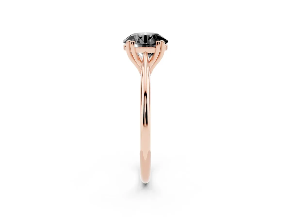Fancy Black Round Cut Solitaire Diamond Ring with Six-Prong Setting and Classic Band Rose gold