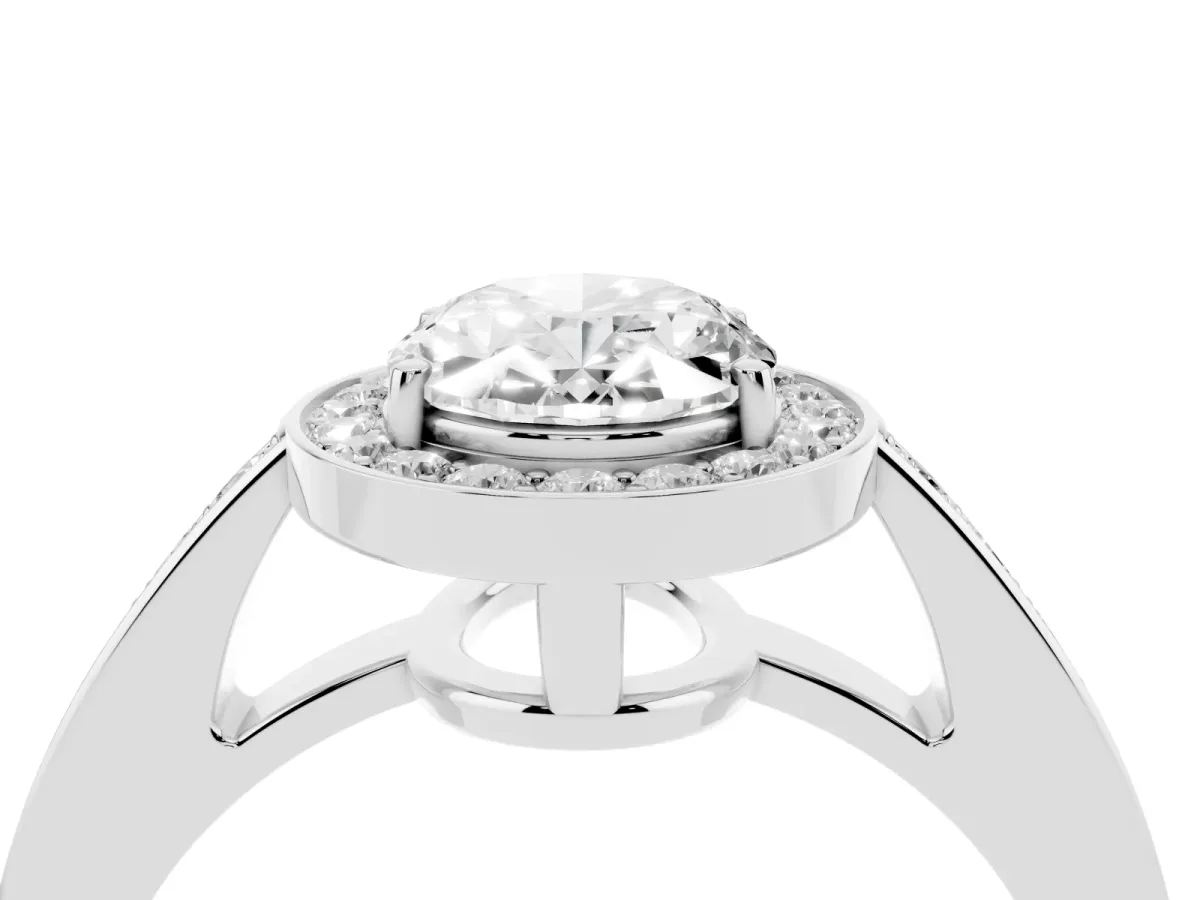 Oval Cut Halo Pavé Diamond Engagement Ring with Bezel Setting White gold