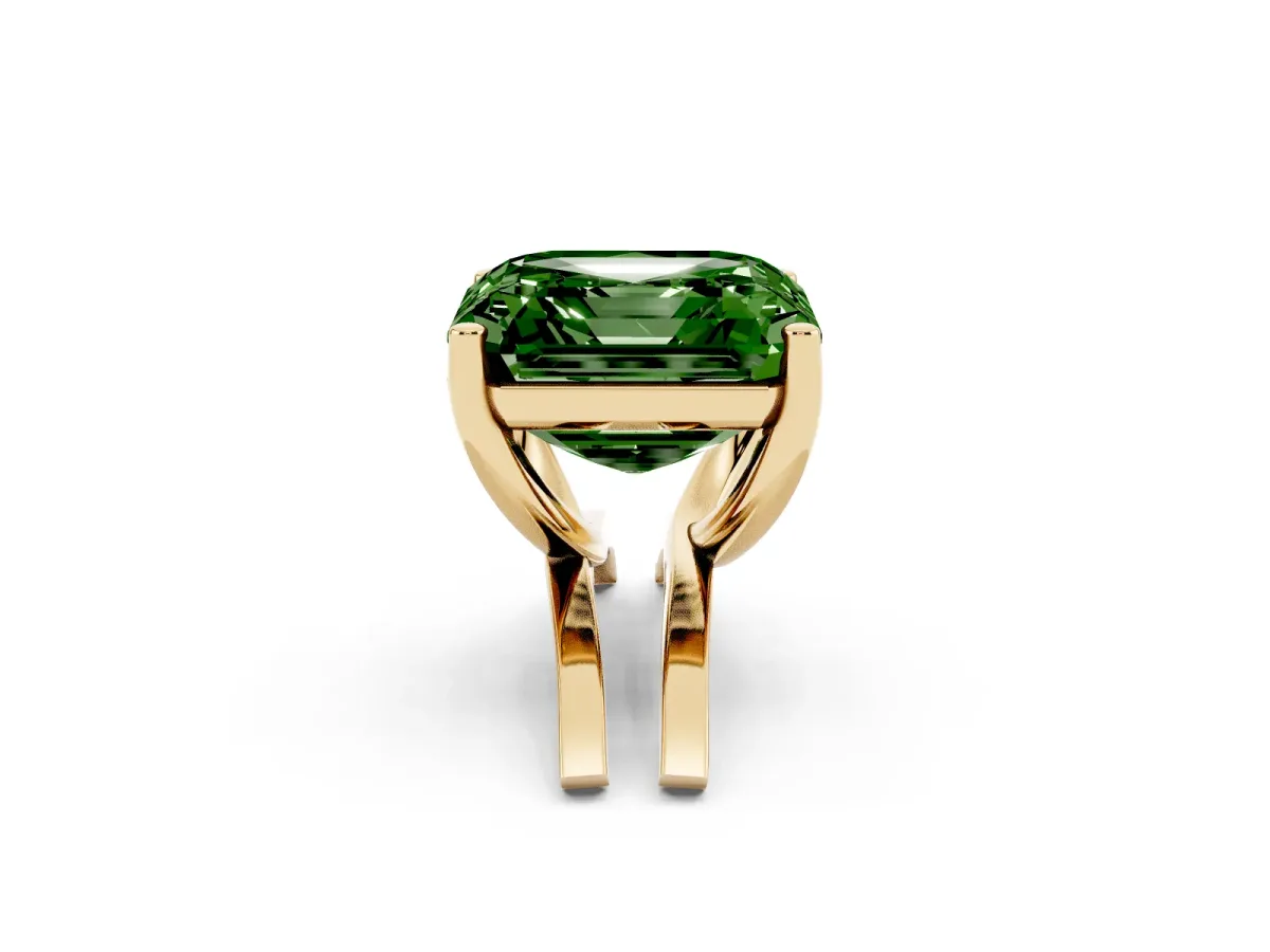 Fancy Green Asscher Cut Cut Diamond Solitaire Engagement Ring with Tapered Plain Band and Four-Prong Setting Yellow gold