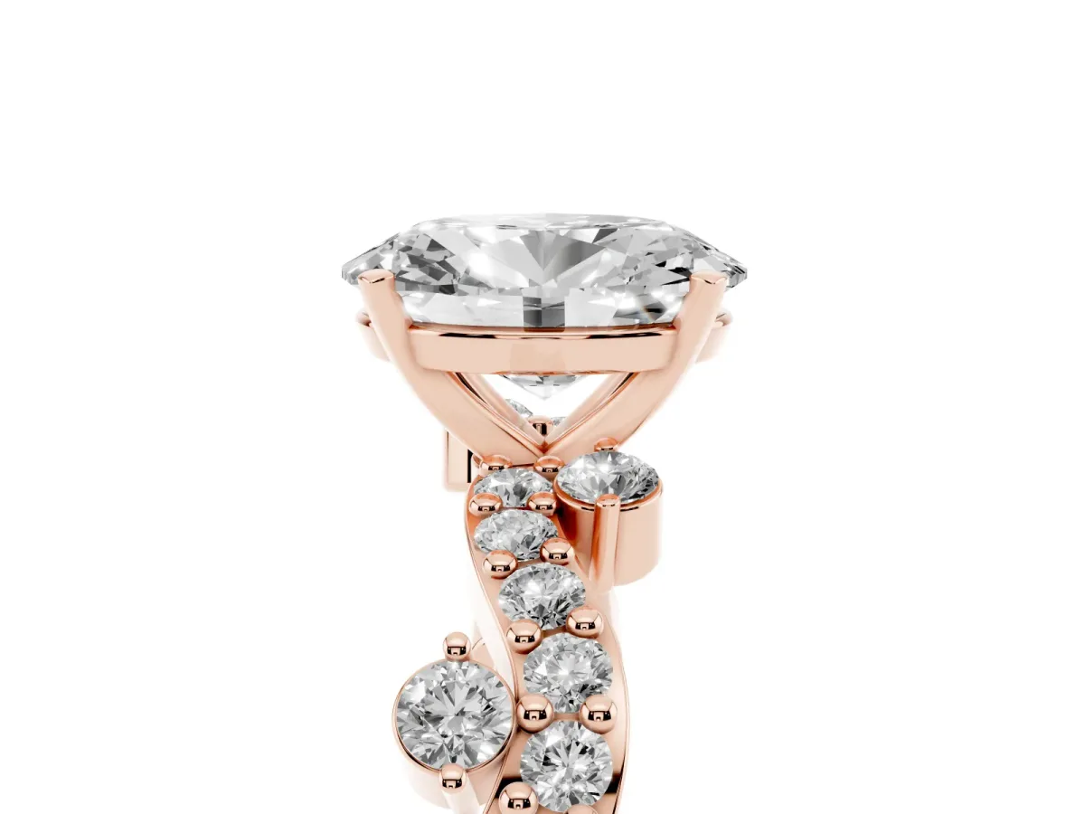 Oval Cut Cut Solitaire Diamond Twisted Band with Pave Setting Rose gold
