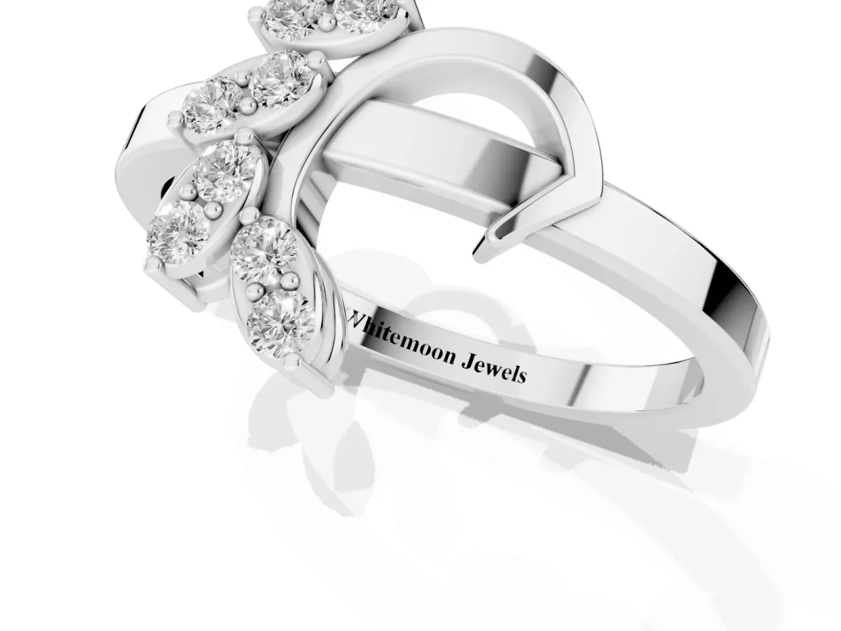 Marquise Diamond Cluster Bypass Ring with Prong Setting White gold