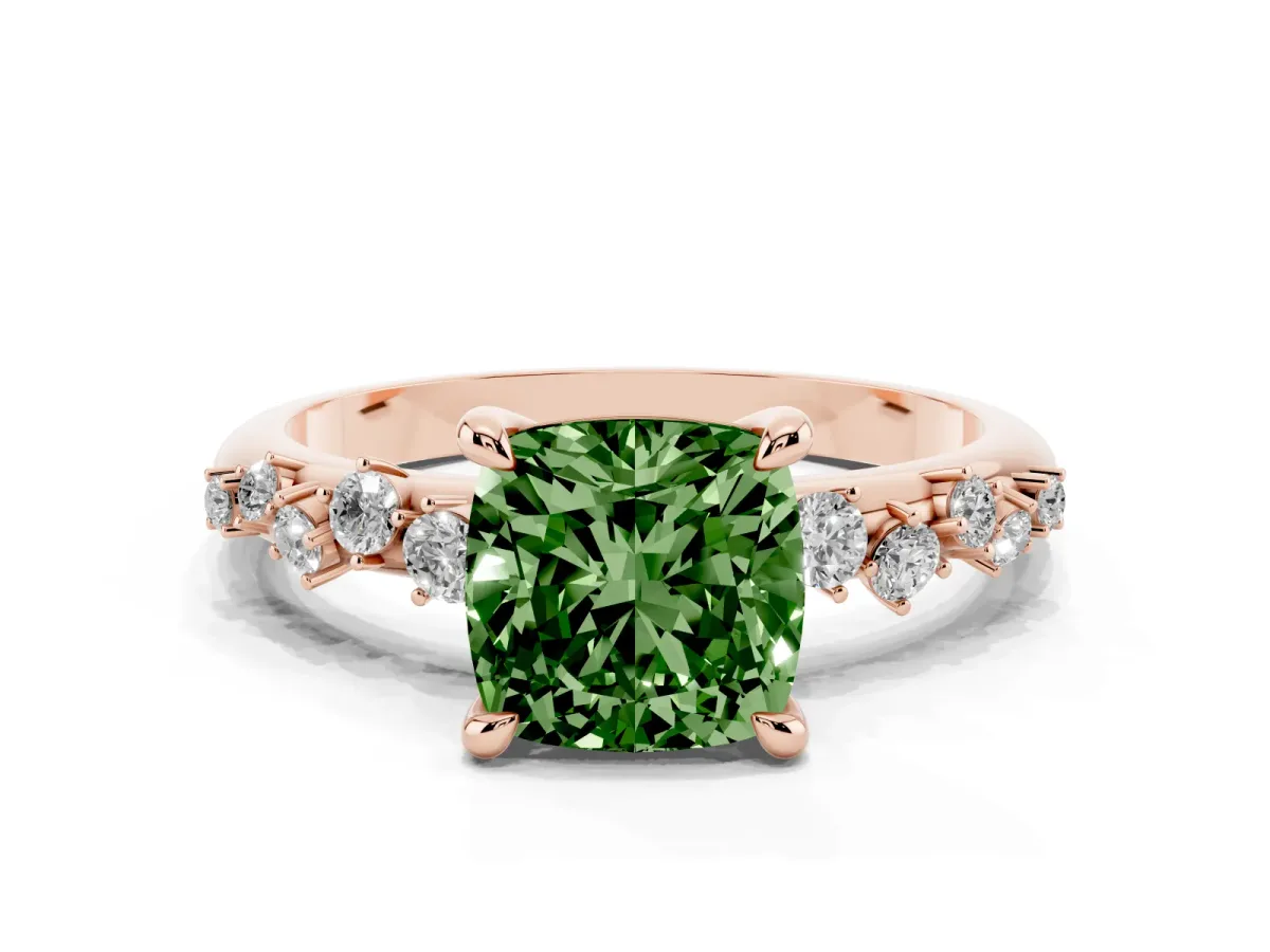 Fancy Green Cushion Cut Cut Diamond Vine Band with Four-Prong Setting Rose gold